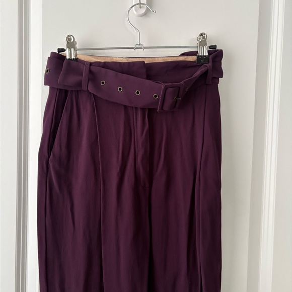 Massimo Dutti Plum High-Waist Wide-Leg Trousers with Belt - Picture 3 of 4
